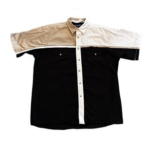 VINTAGE Wrangler Western Shirts Mens L G G Color Block Short Sleeve Shirt
